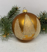 Gold with gold tree glitter glass ball Christmas ornament, XMAS decoration - £10.24 GBP