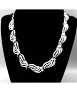 Vtg Star Brushed Silver Tone Leaf Links Panel Necklace Choker 18.5&quot; Adju... - $339.44 MXN