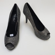 Nine West Shoes Heels Metallic Silver Pumps Peep Toe Platform Camya Size 6.5 - $29.65
