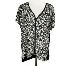 Jaclyn Smith Womens Shirt Size XXL Black Cheetah Short Sleeve V Neck Casual Top - £13.58 GBP