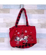 Walt Disney World Christmas Canvas Tote Bag Red Plaid Mickey Minnie Zip ... - $29.69