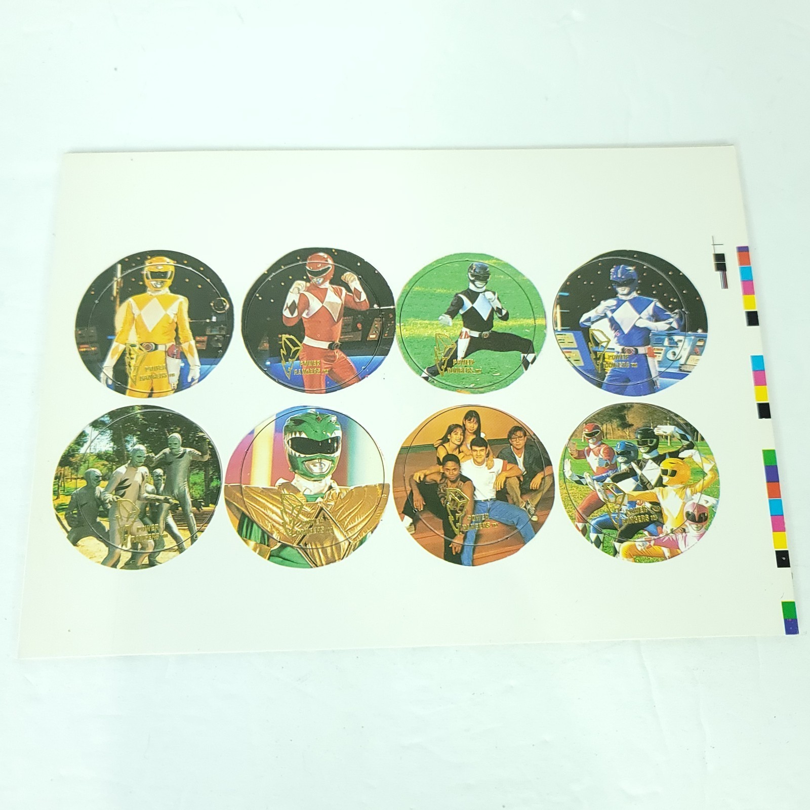 Mighty Morphin Power Rangers Pogs Vintage New Unpunched Sheet 8 Milk Caps - $19.79