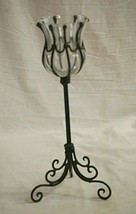 Wrought Iron Twisted Metal Candlestick w Ribbed Glass Candle Holder Home... - $24.74