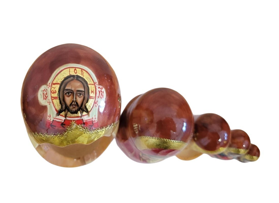 5pcs Ausgeschnitten Religiös Handbemalt Russisch Nesting Puppe Madonna & Child 7 Item image 3