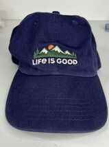 Life Is Good Hat Cap Strap Back Blue Base Ball Dad Mountains Navy Blue - $14.68