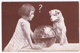 Postcard Sepia Girl Telling Dog&#39;s Fortune Fishbowl Crystal Ball K B Productions - £6.23 GBP