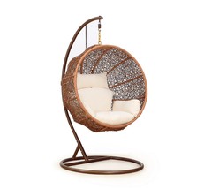 Zolo Hanging Lounge Egg  Swing Chair in Cream and Saddle Brown - £565.60 GBP