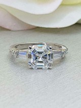 Asscher Cut Diamond Three Stone 925 sterling silver Engagement/wedding Ring - £78.95 GBP