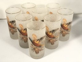 Vintage West Virginia Pheasant Glazed Pebble Frosted Hi Ball Glasses 8 S... - £70.74 GBP