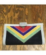 Vintage muliticolor suede and vinyl wallet checkbook holder movie photo ... - $19.75