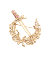 14K GOLD Vintage Brooch Pin Inlay Ruby Sword With Crown Of Olive Leaf  G... - $1,708.53 CAD