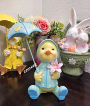 Easter Spring Chick with Raincoat Holding Umbrella Figurine Tabletop Decor 8.5&quot; - $32.66