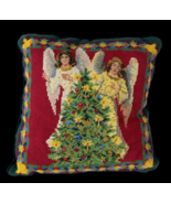 Vintage Christmas Pillow Angel Tree Needlepoint Tapestry Romantic Victor... - $692.83 MXN
