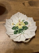 Vintage Nasco Small China Trinket Dish Floral Design Leaf Shape, 4&quot; - $4.84