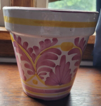 Hand Painted Glazed Flower Pot  Leaves Decorative Pretty Flower Gift Mot... - $15.99
