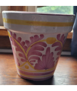 Hand Painted Glazed Flower Pot  Leaves Decorative Pretty Flower Gift Mot... - £12.57 GBP