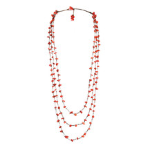 Synthetic Coral Triple Strands Long Red Necklace - £18.98 GBP