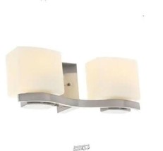 Aldridge 2-Light Brushed Nickel Vanity Light with Etched White Glass Shades - £45.55 GBP