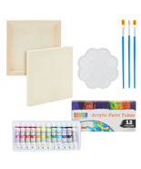 18Pc Canvas Painting Set, 8 X 8, With 3 Brushes, 12 Paint Tubes, And 1 P... - $39.99