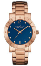 Caravelle New York 44L202 Women&#39;s Blue Analog Watch Rose Gold-Tone Band - £64.25 GBP