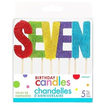 Glittered Birthday Pick Candles Spells out SEVEN Party Supplies Cake Dec... - £6.35 GBP