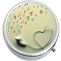 Headphones Music Notes Hearts Medicine Vitamin Compact Pill Box - $9.78