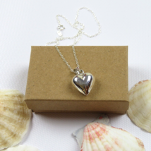 NEW- Sterling Silver Puff Heart Charm silver chain Necklace 16&quot; - £18.43 GBP