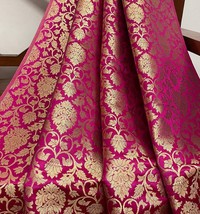 Indian Banarasi Brocade Fabric Pink &amp; Gold Fabric Wedding Dress Fabric - NF797 - £5.91 GBP+