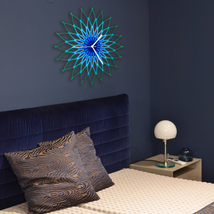 Modern stylish blue / green wooden wall clock, sunburst clock - Peacock - $159.00+