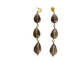 Smoky Quartz  Gold Plated Dangle Pierced Earrings - $47.27