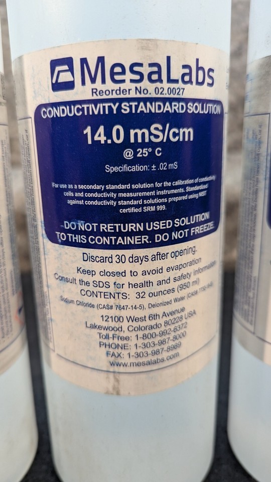 Lot of 3 New MesaLabs Conductivity Standard Solution 14.0 mS/cm, 32 oz/Bottle Item image 2