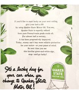 1947 Quaker State Motor Oil Advertisement Lucky 4 Leaf Clover Automobili... - €21,70 EUR