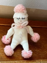 Cute Handmade from White Baby Socks Stuffed Snowman Baby w Pink Pom Poms – - £8.84 GBP