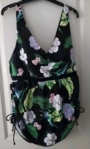 Swim By Cacique Sz.16 One Pc. Black Floral Lightly Lined No-Wire  Skirted - £18.50 GBP