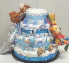 Light Blue Polka Dot Baby Boy Shower Diaper Cake All In One Corporate Gift - £367.70 GBP