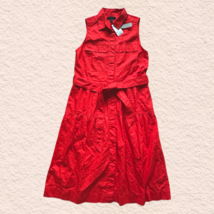 J. Crew Sleeveless Red Cotton collar Front Pockets Midi Dress Size 4 - £69.61 GBP
