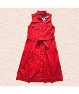 J. Crew Sleeveless Red Cotton collar Front Pockets Midi Dress Size 4 - £70.41 GBP
