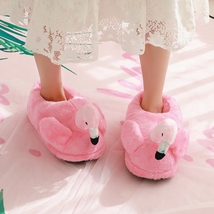 Ins Fashion Flamingo House Women Slippers Winter Warm Plush Grils Bedroom Shoes  - £20.49 GBP