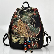 Veowalk Peacock Sequins Embroidered Women&#39;s Canvas Backpa, Ladies Floral Rua Wom - £39.09 GBP