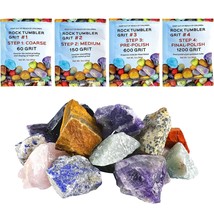 4 Bags Of Polishing Grits With 1Lb Of 9 Different Types Rough Rocks For All Kind - £30.29 GBP