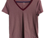 Mossimo Supply Co Striped T shirt Womens M Burgundy V neck Short Sleeved... - £5.96 GBP