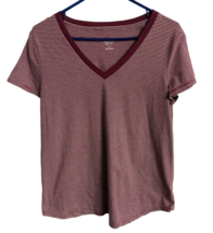 Mossimo Supply Co Striped T shirt Womens M Burgundy V neck Short Sleeved Capsule - £5.92 GBP