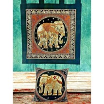 Vintage Thai Burmese Kalaga ELEPHANT Sequined Tapestry Wall Hanging Pillow SET - £81.43 GBP