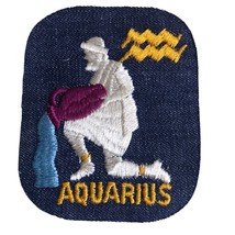 Vintage Rumper Stitcher Aquarius Embroider Sew Iron Patch Astrology Deni... - £6.49 GBP