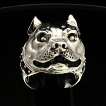 Sterling silver Animal ring Pit Bull Dog with natural Dark Red Garnet Gemstone C - £123.07 GBP