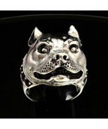 Sterling silver Animal ring Pit Bull Dog with natural Dark Red Garnet Ge... - $209.71 CAD