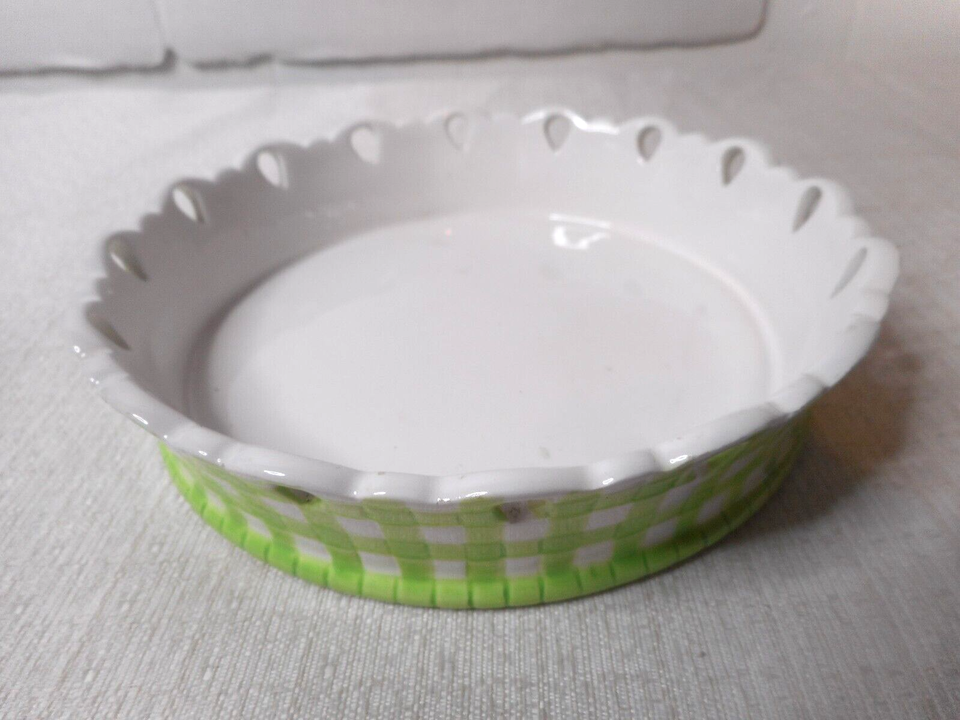 Primary image for Avon Easter Spring Garden Candle Plate Holder Green Gingham Pattern Teardrop Top