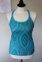 Reebok S Blue Paisley Athletic Fitness Shirt Tank Top Small Built In Bra - £7.47 GBP