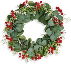 NEW Christmas Winter Wreath 11 inches faux eucalyptus berry vine red gre... - $13.95