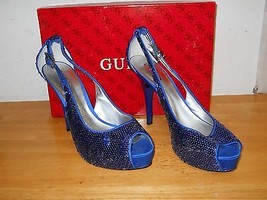 Guess Womens Hondola2 Blue Sequins Open Toe Heels 8.5 M Shoes - £53.49 GBP